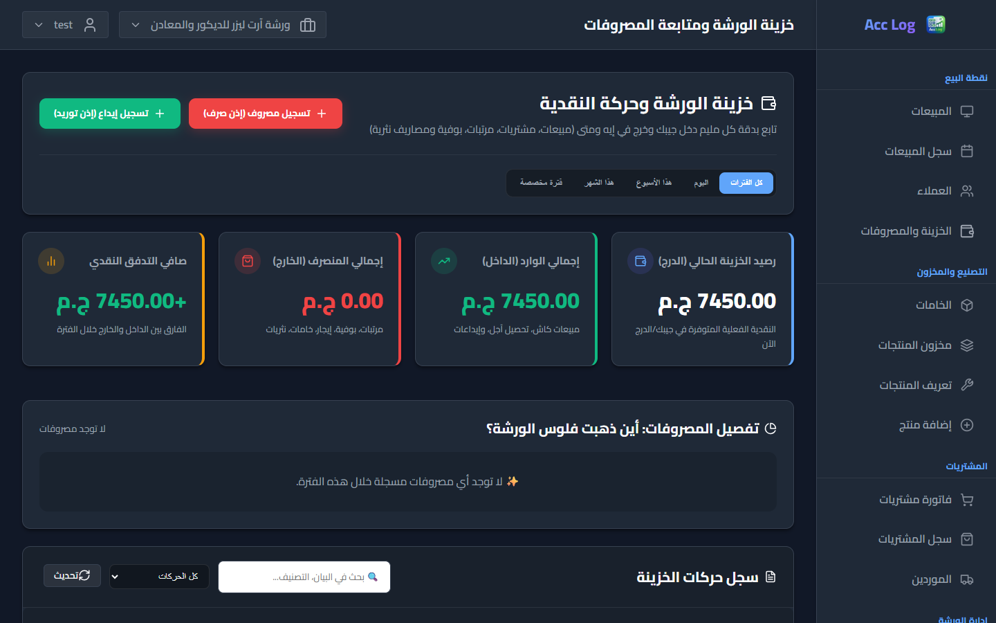 حركات الخزينة والسيولة النقدية